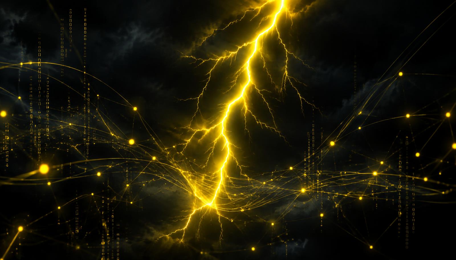 Lightning striking through a network of data